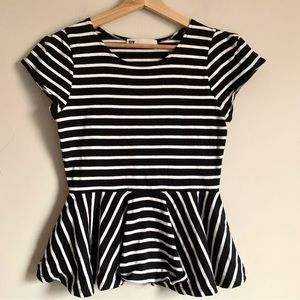 SLY Striped Short Sleeve Peplum Top Back White